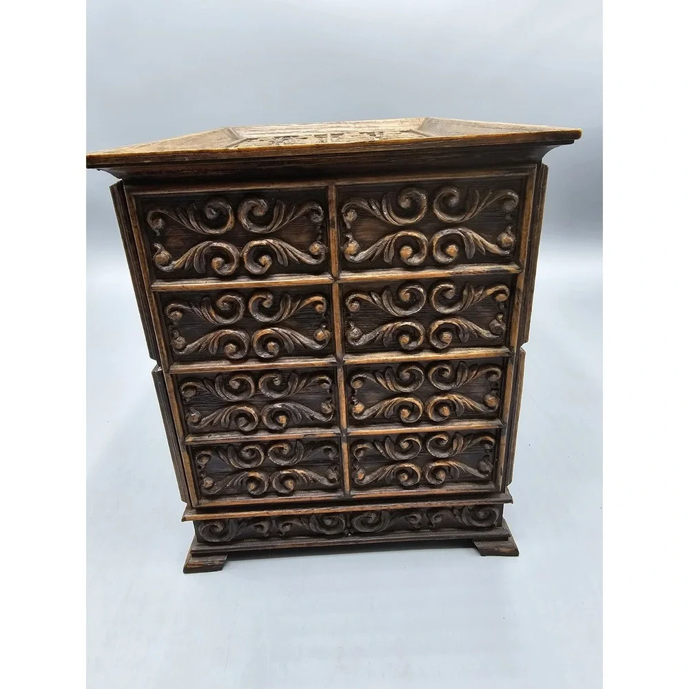 Vintage 70s‎ Lerner Ornate Plastic Jewelry Office Sewing Box 2 Drawers Made USA